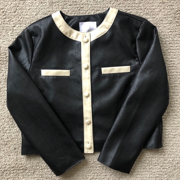 OAK + FORT CONTRAST TRIM VEGAN LEATHER JACKET - Picture 1 of 1